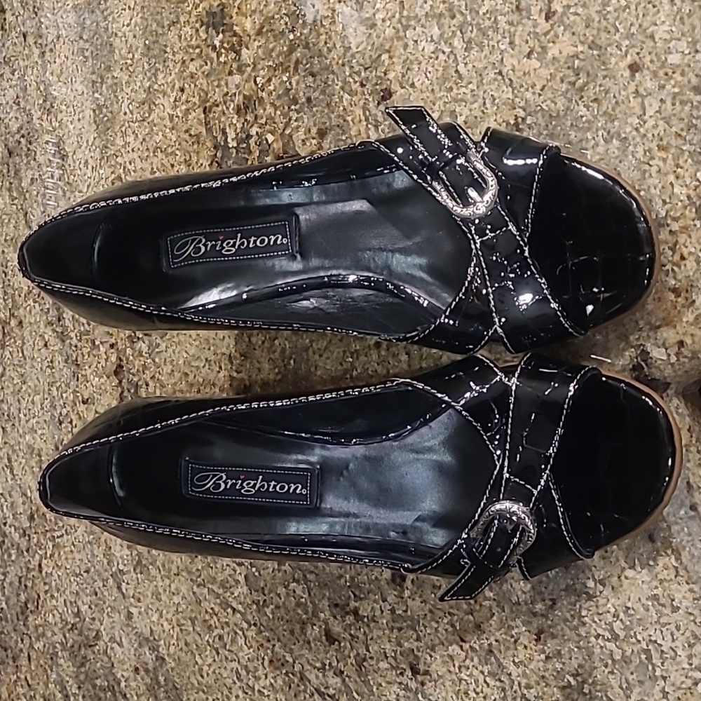 Brighton Riva Black Wedges Size 7.5